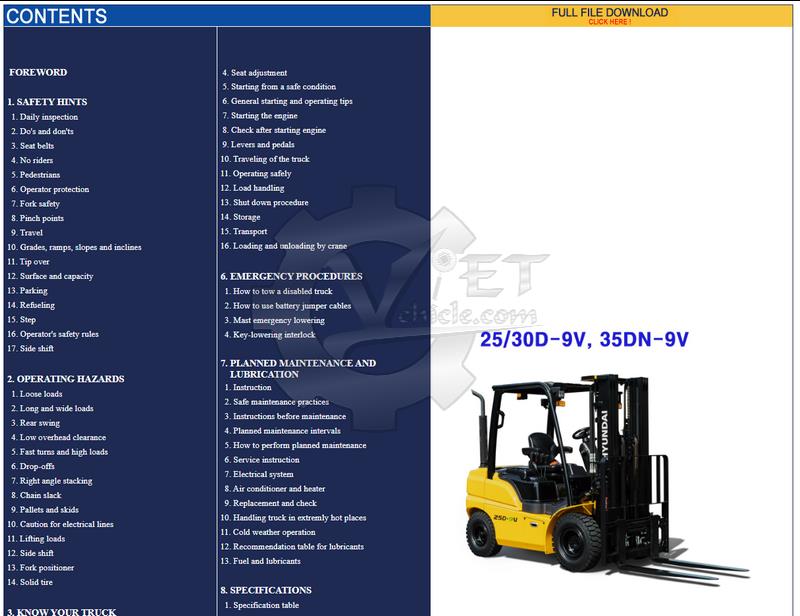 download Hyundai Forklift Truck 16.18.20B 9 able workshop manual