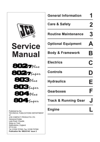 download JCB 802.7 803 804 Mini Crawler Excavator able workshop manual