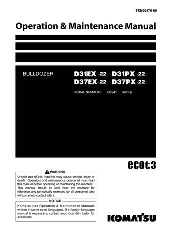 download Komatsu D37EX 22 Bulldozer able workshop manual